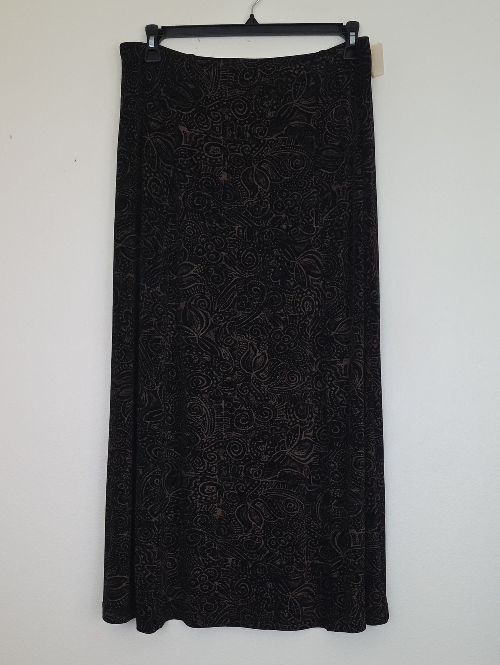Coldwater Creek Artsy Black & Tan A-Line Stretchy Maxi Skirt XL